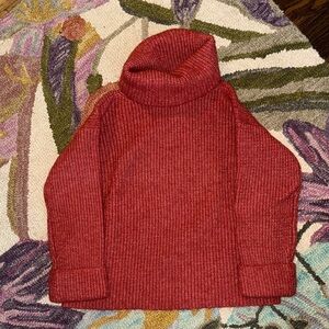 Ann Taylor Red-Orange Turtleneck Sweater with Capped Sleeves